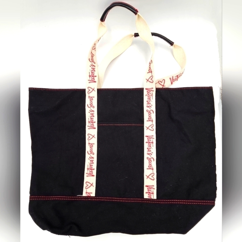 VICTORIA'S SECRET canvas tote bag black with cream strap